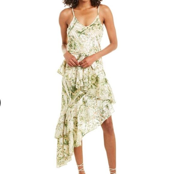 HEMANT & NANDITA Emerald Green Brasso Lurex Midi Dress Size Small - Picture 1 of 12